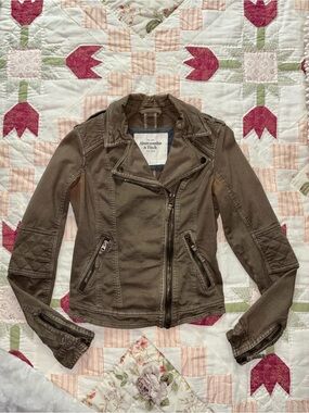 Abercrombie & Fitch Olive Moto-Style Zip Jacket